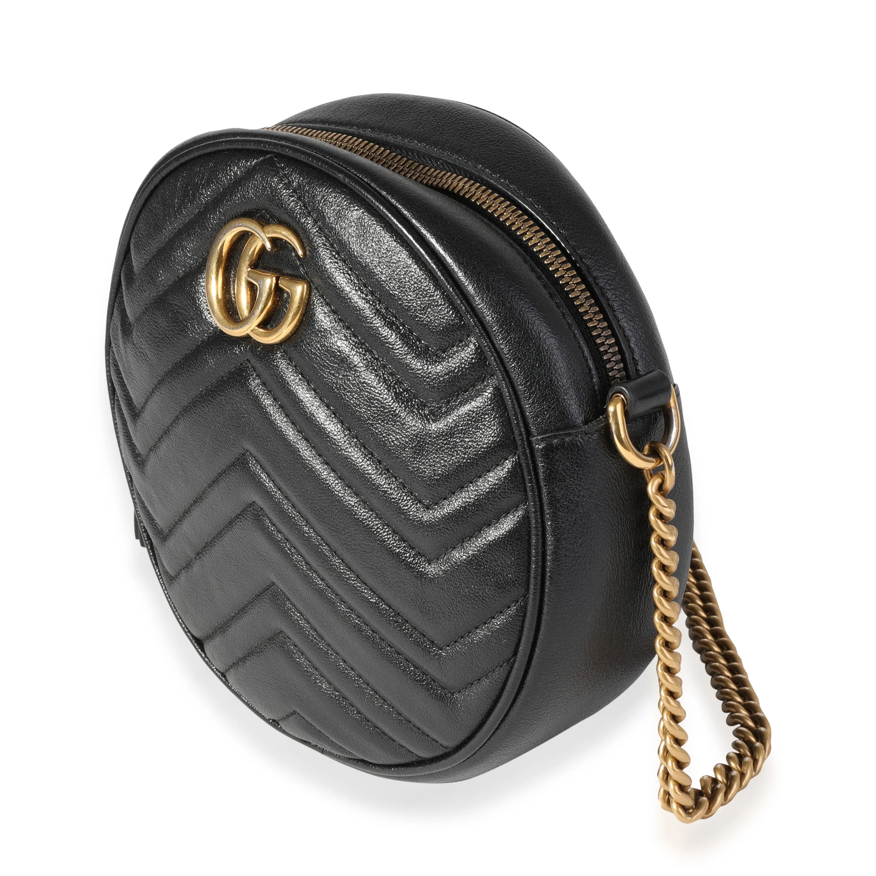 Gucci Black Matelass GG Marmont Mini Round Shoulder Bag