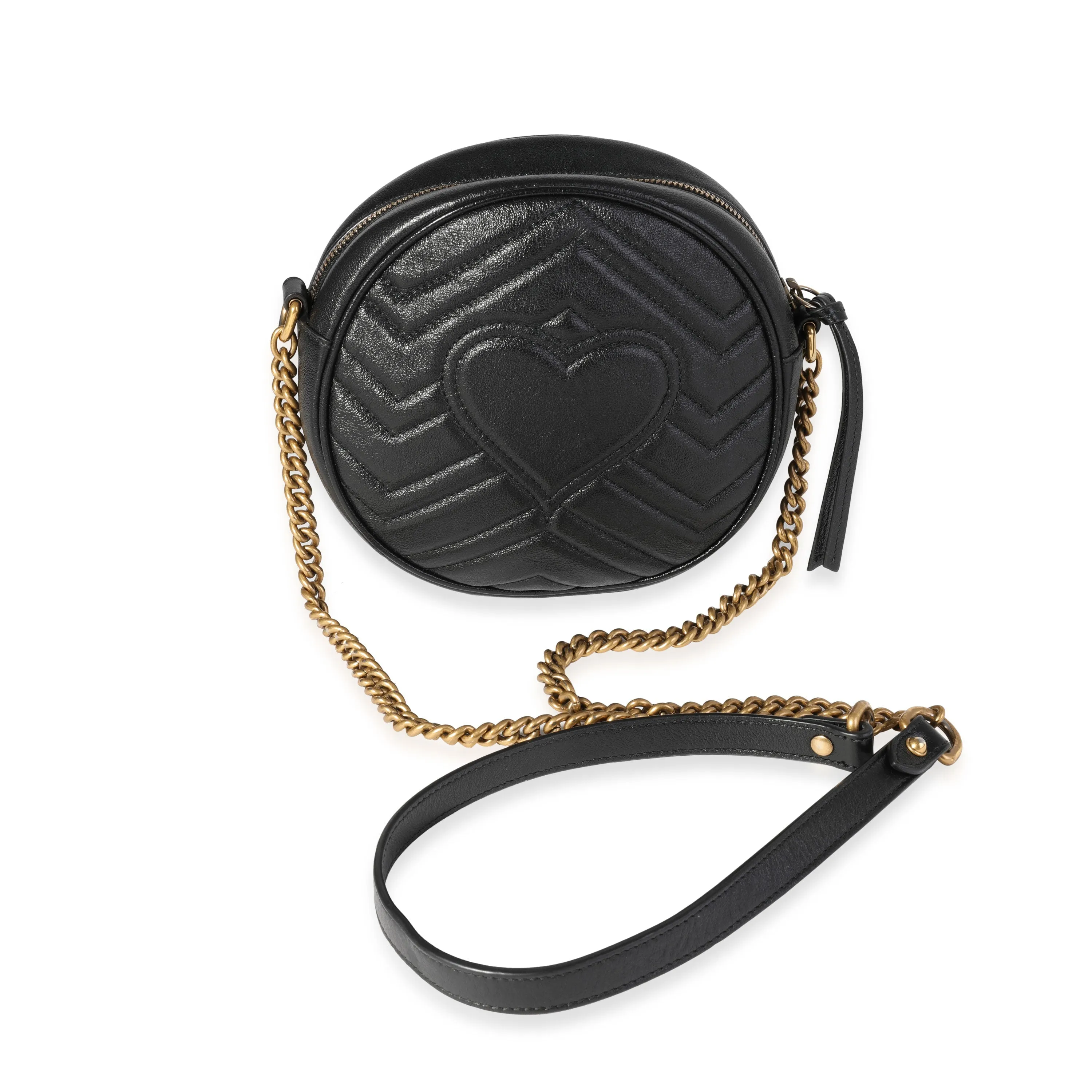 Gucci Black Matelass GG Marmont Mini Round Shoulder Bag