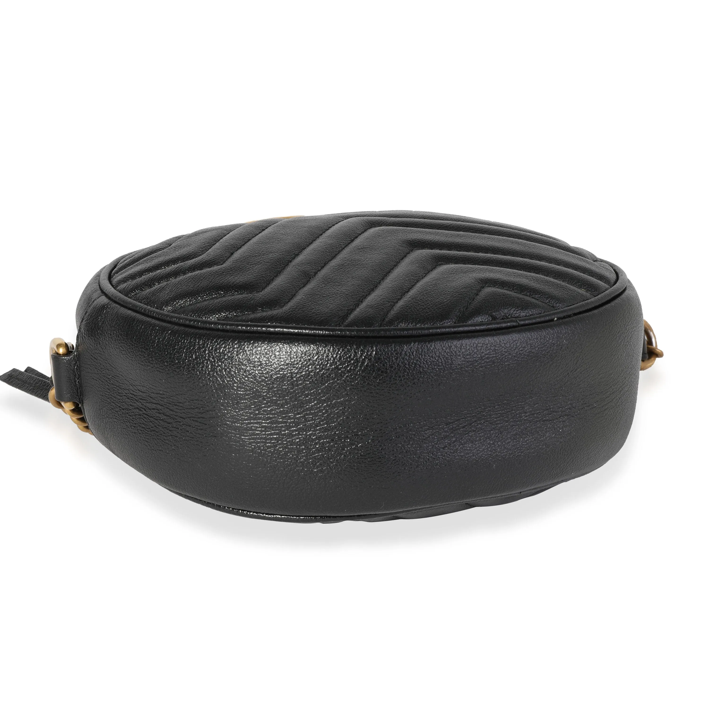 Gucci Black Matelass GG Marmont Mini Round Shoulder Bag