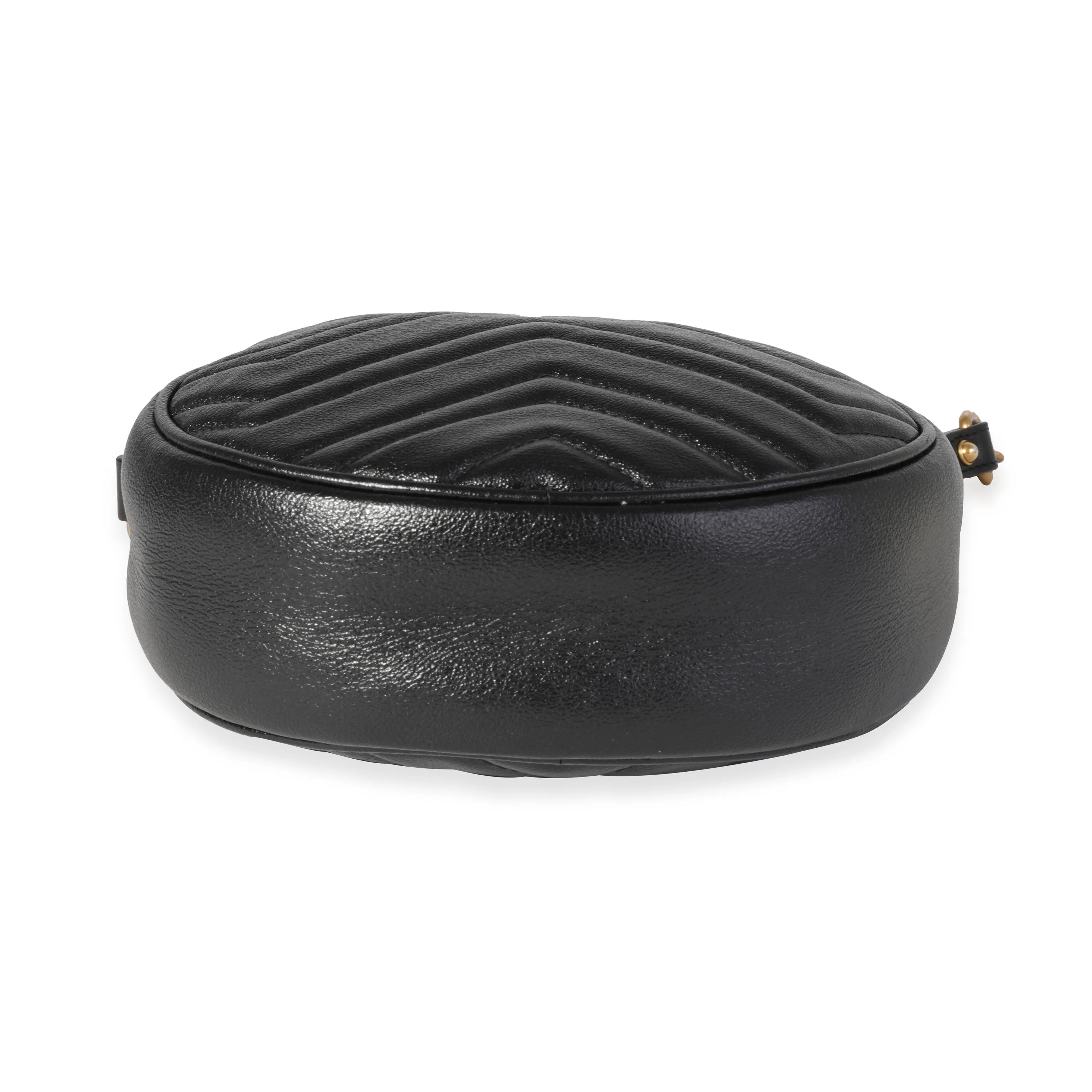 Gucci Black Matelass GG Marmont Mini Round Shoulder Bag