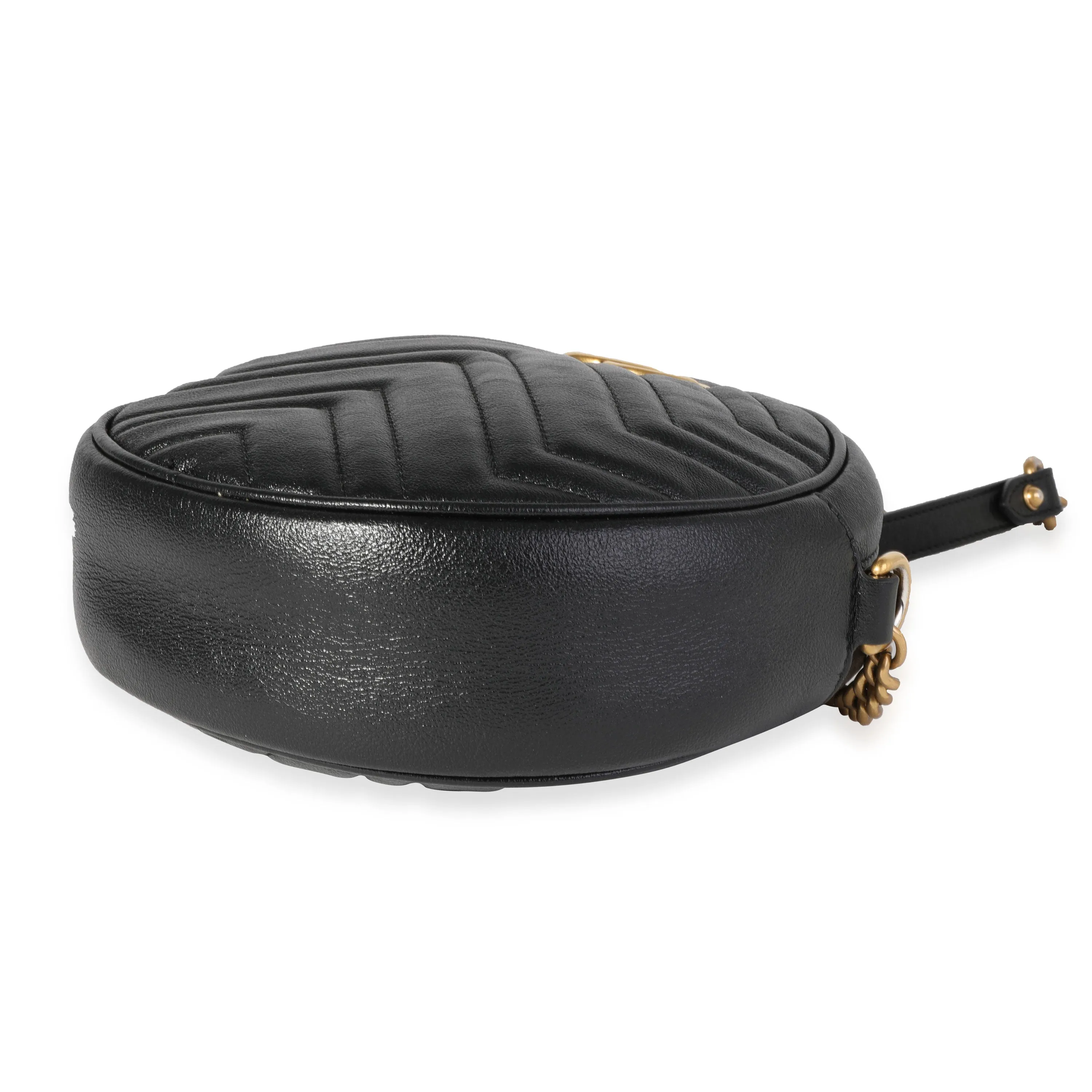 Gucci Black Matelass GG Marmont Mini Round Shoulder Bag