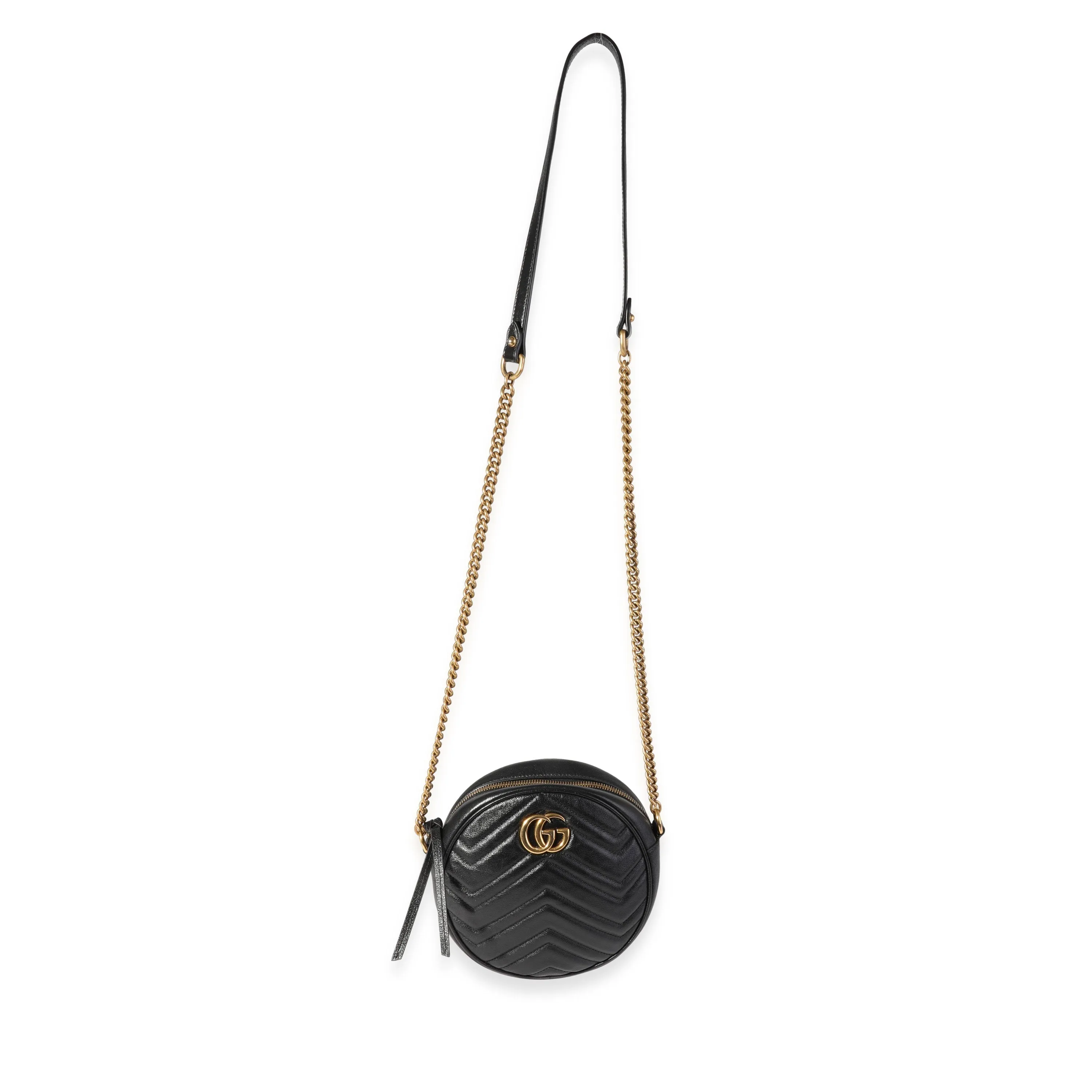 Gucci Black Matelass GG Marmont Mini Round Shoulder Bag