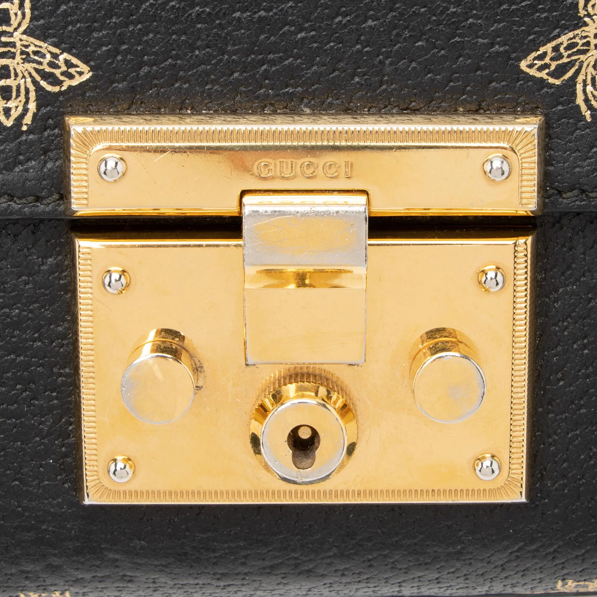 Gucci Leather Bee & Star Padlock Mini Shoulder Bag (SHF-23887)