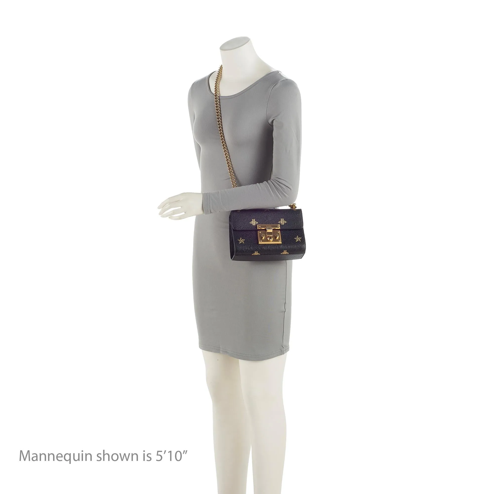 Gucci Leather Bee & Star Padlock Mini Shoulder Bag (SHF-23887)