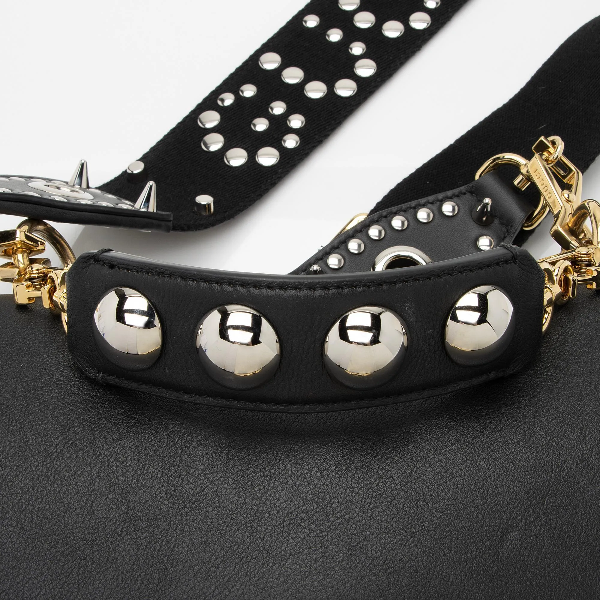 Gucci Leather Studded Blondie Top Handle Medium Shoulder Bag (SHF-R9Ze9C)