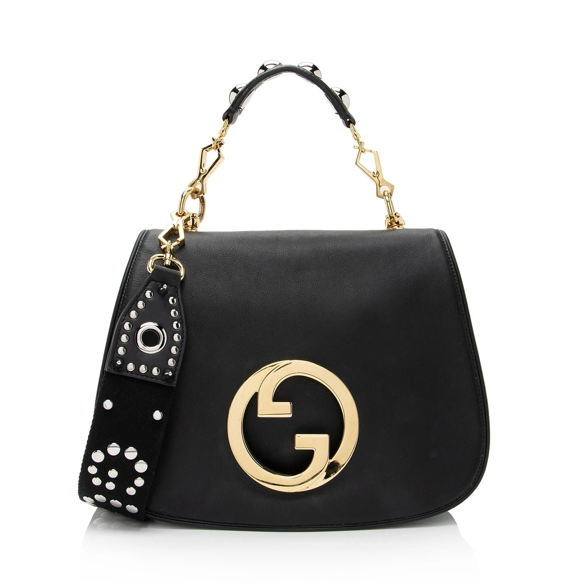 Gucci Leather Studded Blondie Top Handle Medium Shoulder Bag (SHF-R9Ze9C)