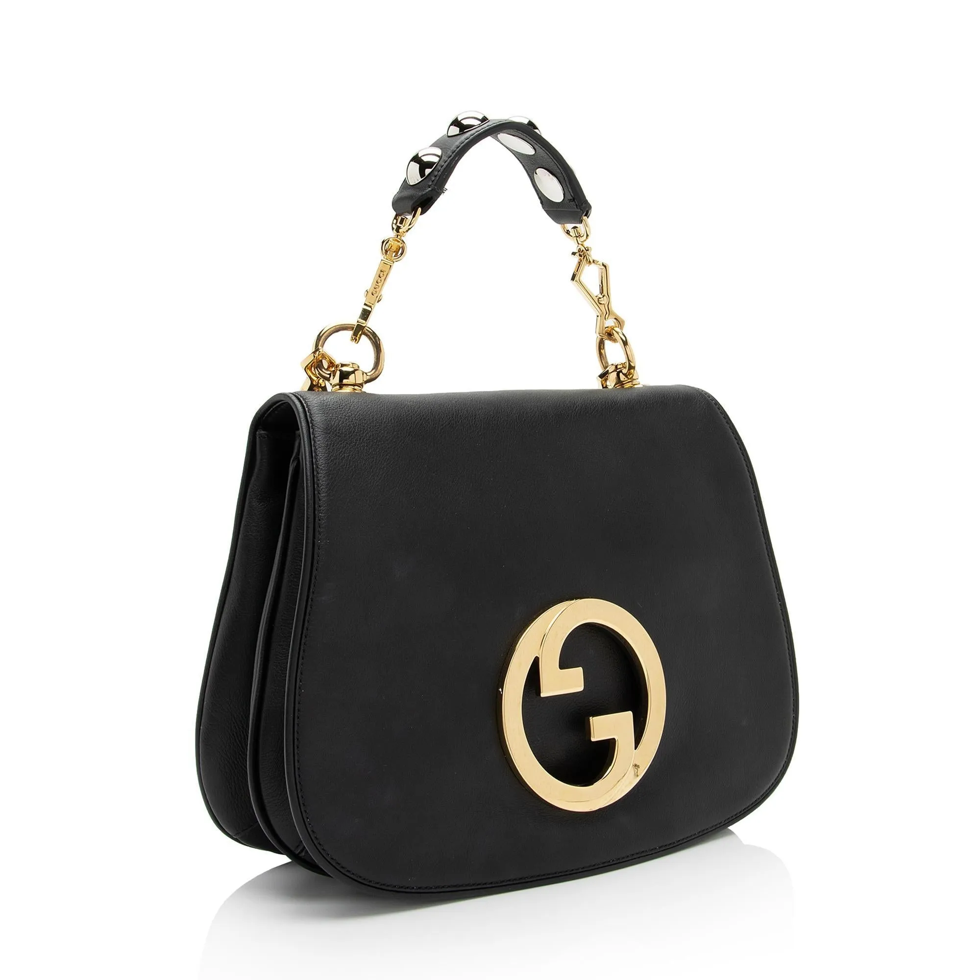 Gucci Leather Studded Blondie Top Handle Medium Shoulder Bag (SHF-R9Ze9C)