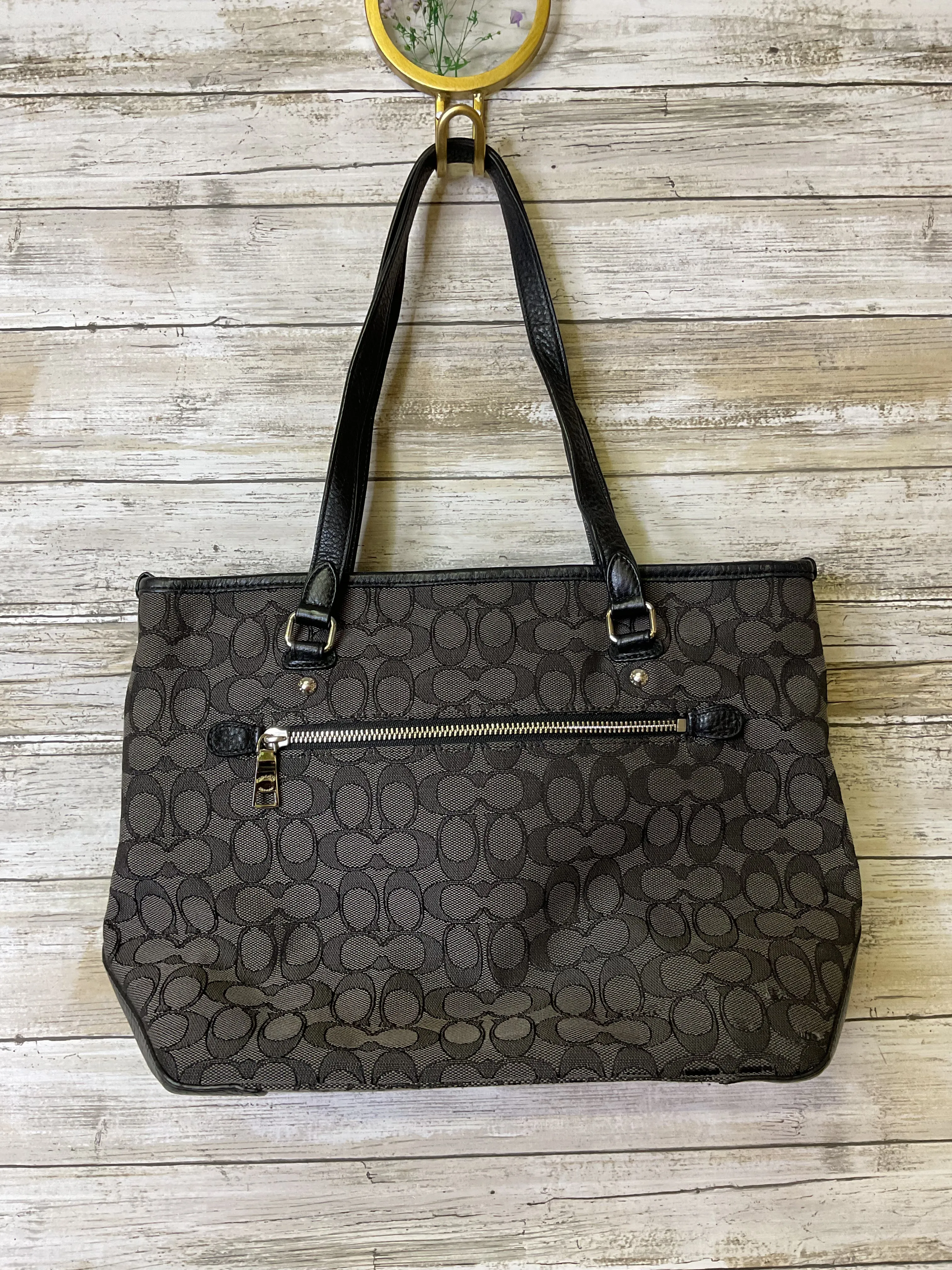Handbag Designer By Coach In Black & Grey, Size:Medium as-is