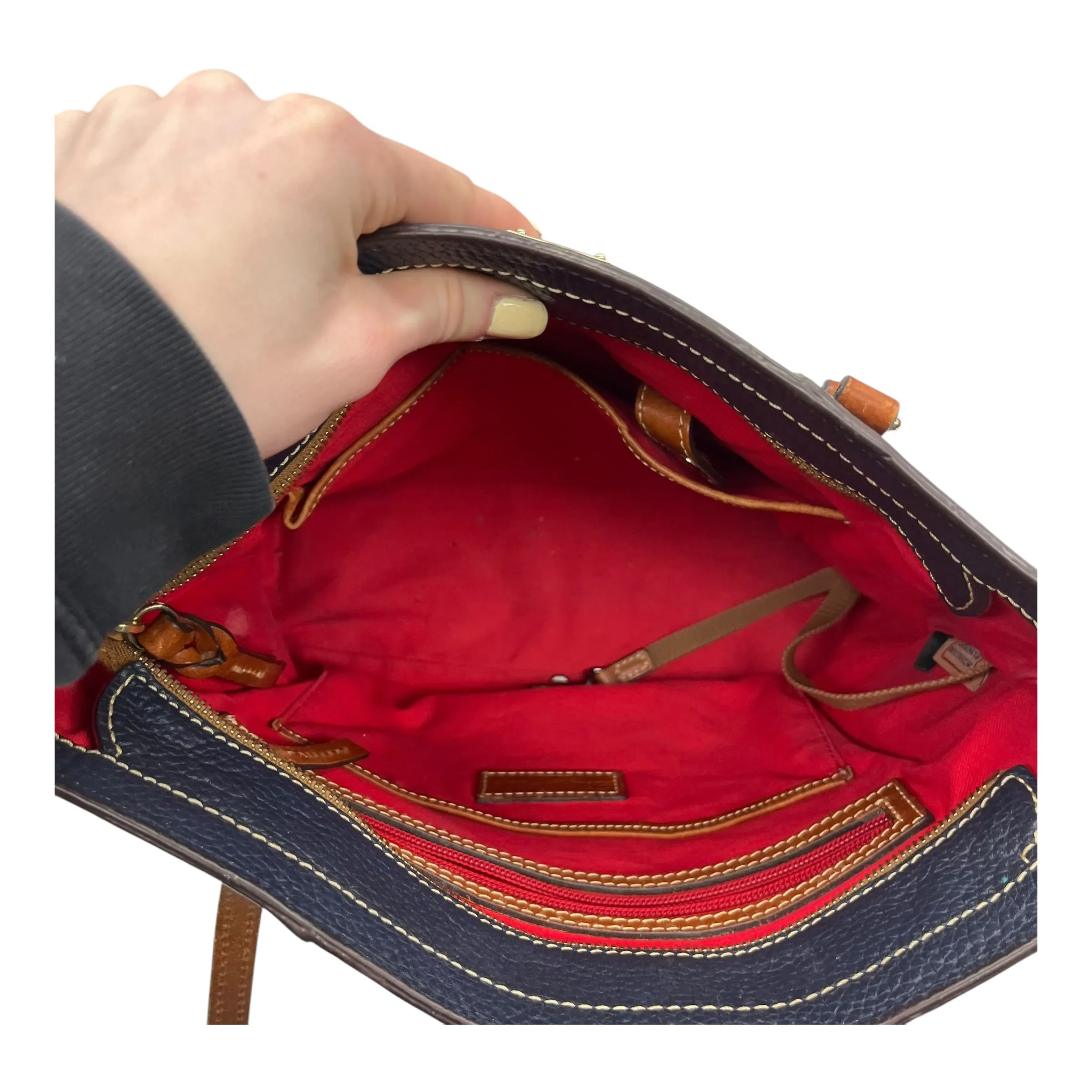 Handbag Designer By Dooney And Bourke In Blue & Brown, Size:Medium