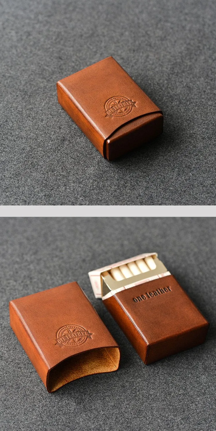 Handmade Black Leather Mens 20pcs Cigarette Case Cool Custom Cigarette Case for Men