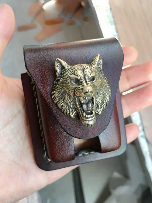 Handmade Black Leather Mens Armor Zippo Lighter Case Zippo Lighter Holder with Belt Loop for Men