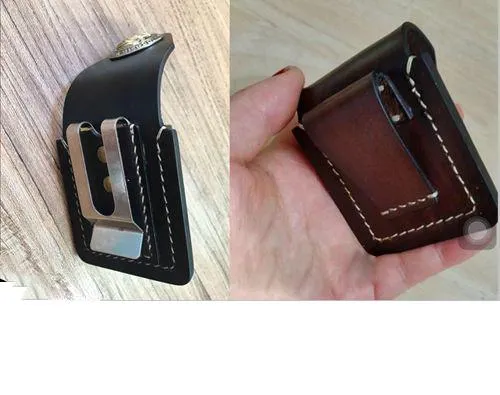 Handmade Black Leather Mens Armor Zippo Lighter Case Zippo Lighter Holder with Belt Loop for Men