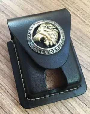 Handmade Black Leather Mens Armor Zippo Lighter Case Zippo Lighter Holder with Belt Loop for Men