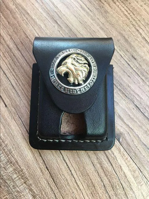 Handmade Black Leather Mens Armor Zippo Lighter Case Zippo Lighter Holder with Belt Loop for Men