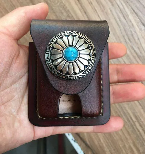 Handmade Black Leather Mens Classic Zippo Lighter Case Cool Standard Zippo Lighter Holder for Men