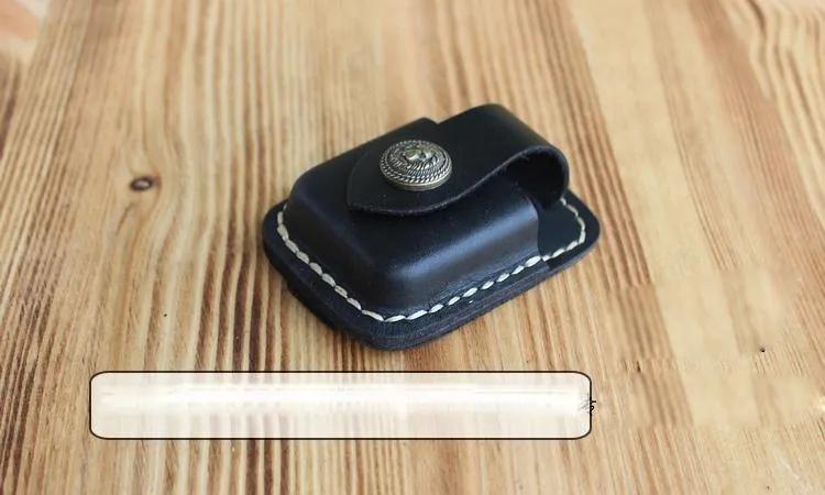 Handmade Black Leather Mens Classic Zippo Lighter Case Zippo Lighter Holder with Belt Clip