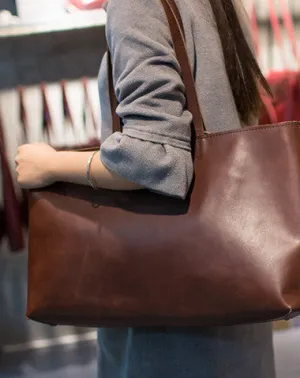 Handmade Leather vintage Big Large tote bag Brown for women leather shoulder bag