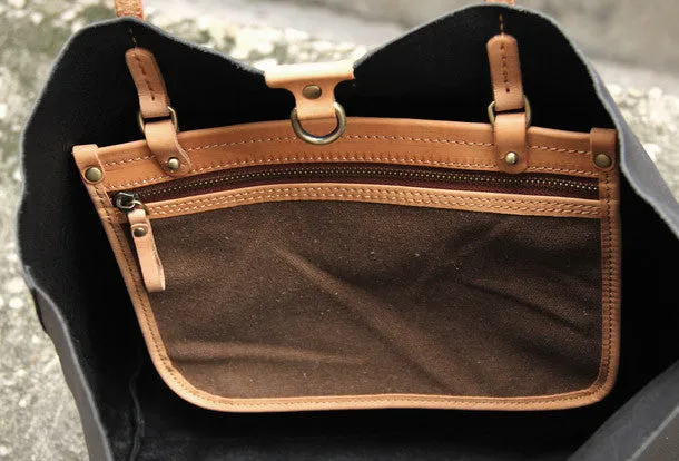 Handmade vintage Dark gray sliver leather normal tote bag shoulder bag handbag for women