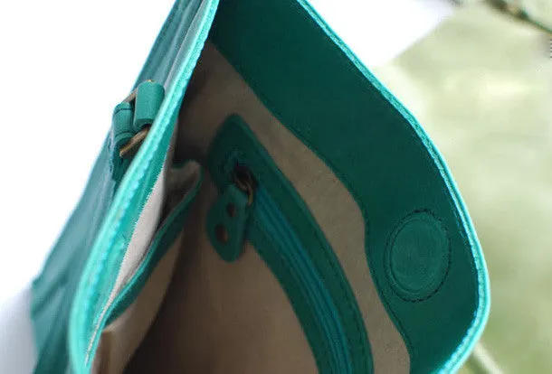 Handmade vintage modern green leather small tote shoulder bag handbag for women