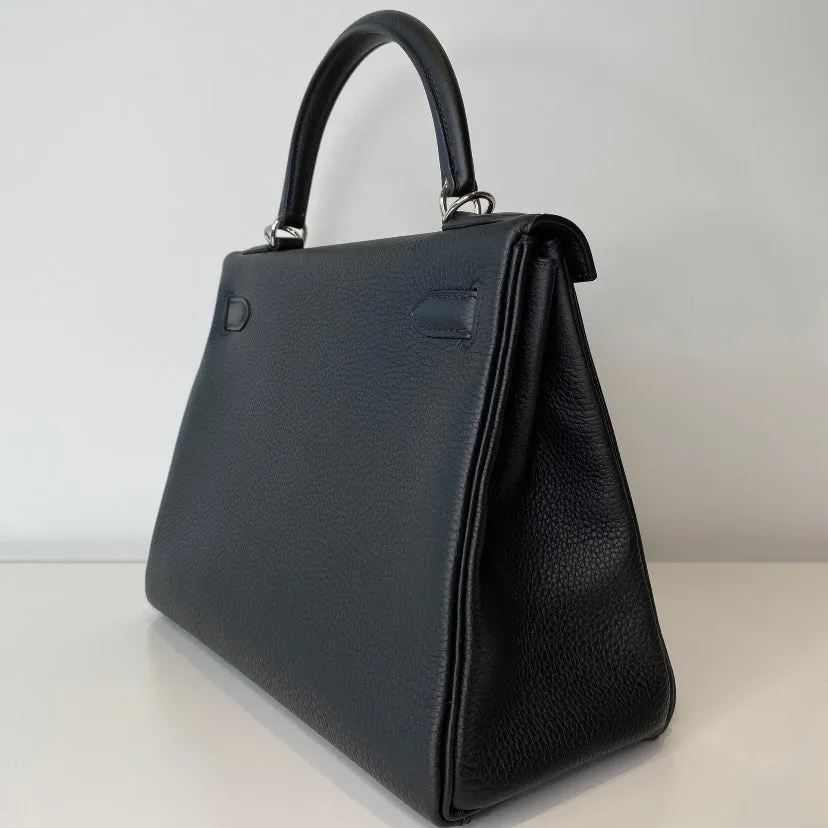 Hermes Kelly 28 Black Togo Retourne Palladium Hardware