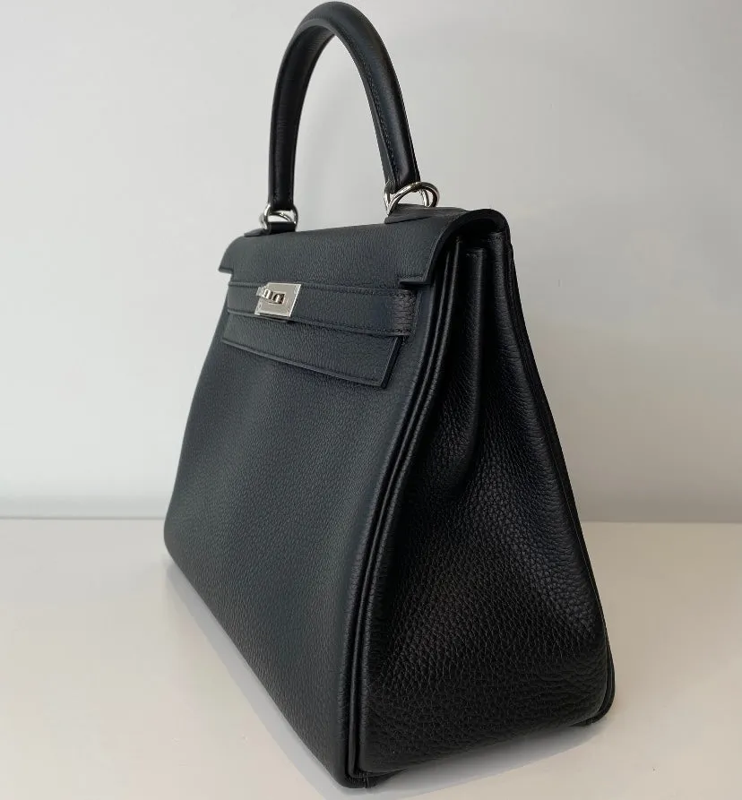 Hermes Kelly 28 Black Togo Retourne Palladium Hardware