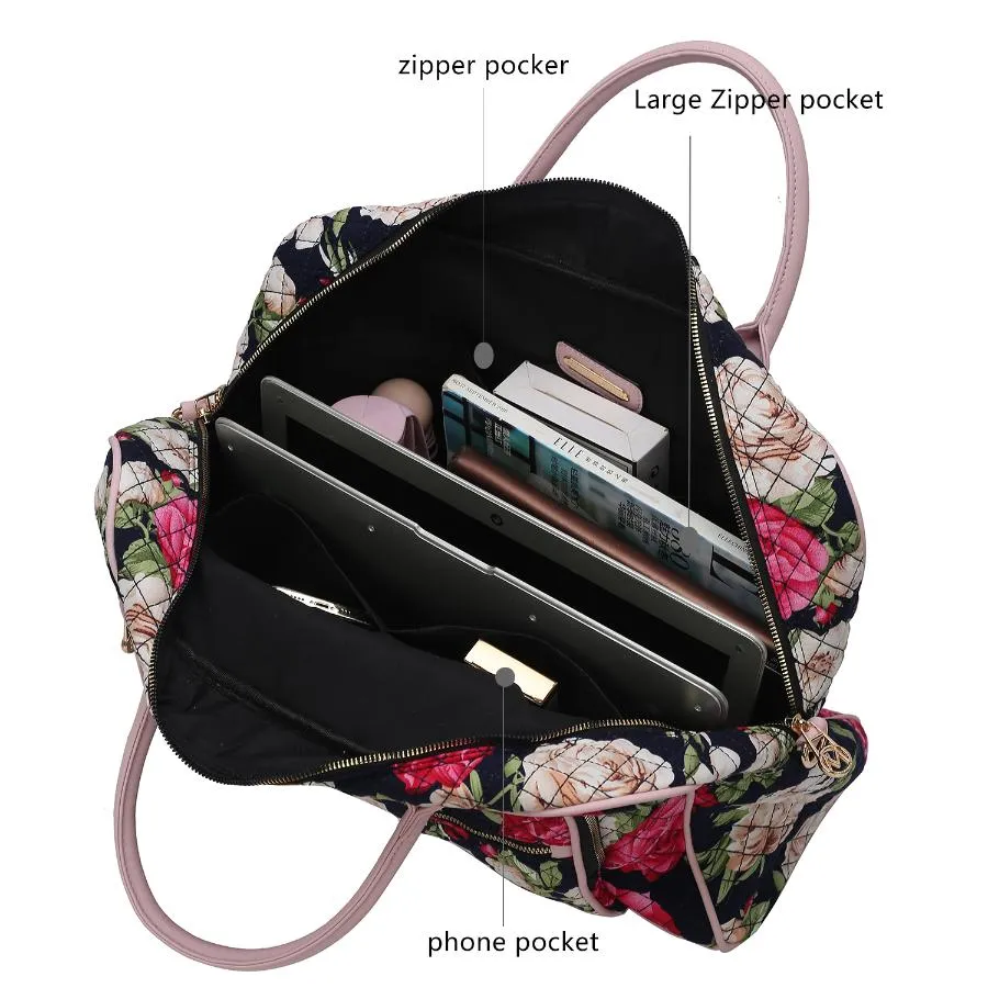 Jayla Quilted Cotton Botanical Pattern Womens Duffle Bag