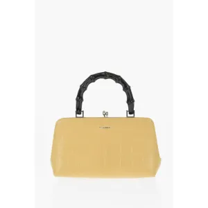 Jil Sander Printed Leather GOJI Handbag with Bamboo Women's Handle