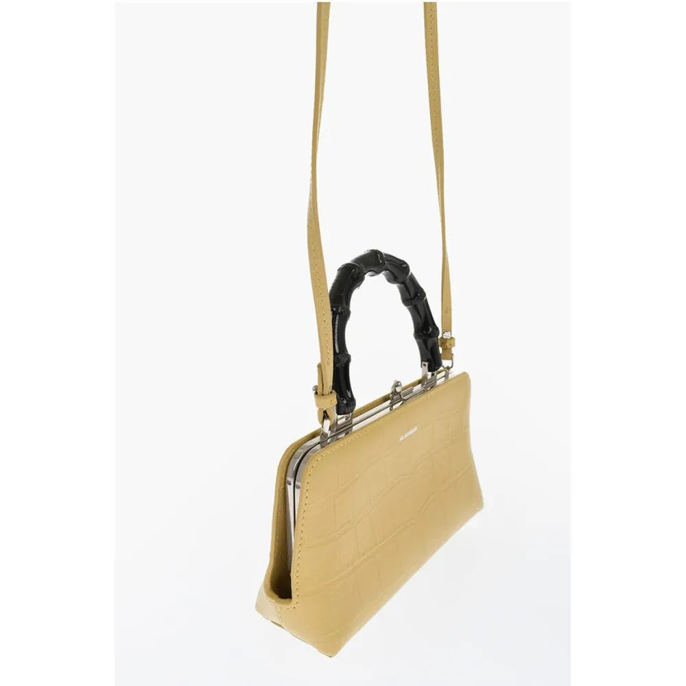 Jil Sander Printed Leather GOJI Handbag with Bamboo Women's Handle