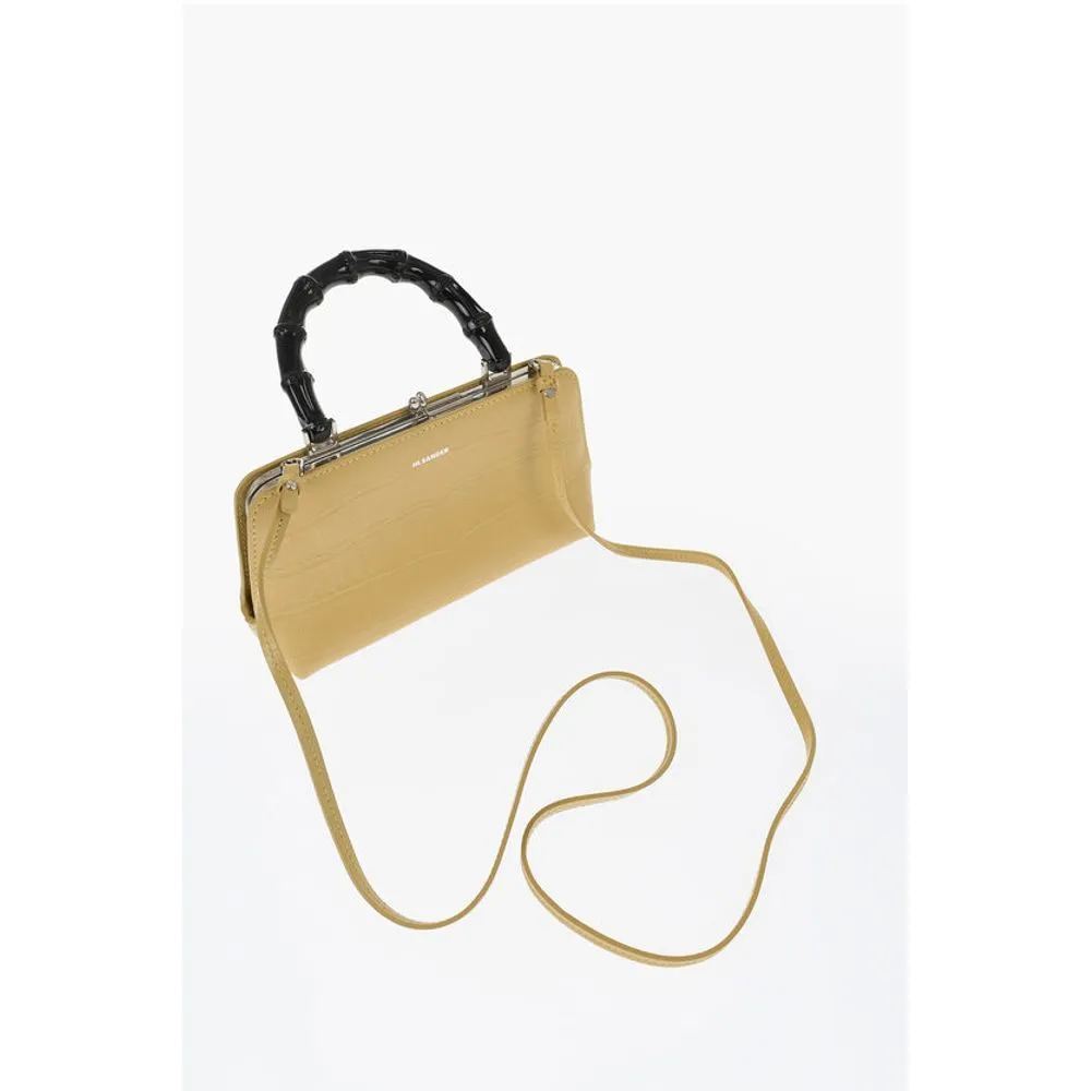 Jil Sander Printed Leather GOJI Handbag with Bamboo Women's Handle