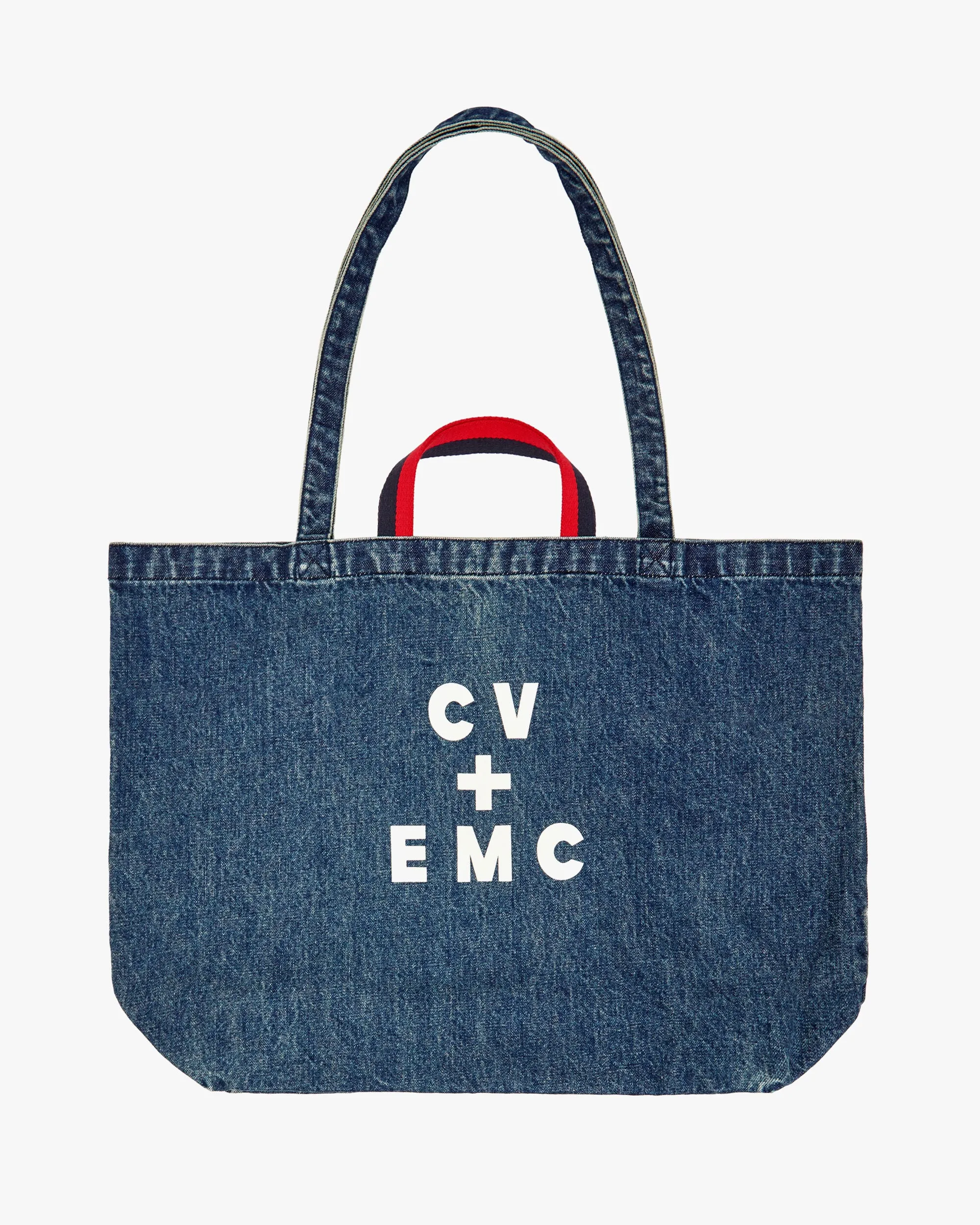 Jumbo Tote Handbags - Tote - Jumbo Tote Indigo Denim W/ Cream & Bright Poppy Maman Je T'aime