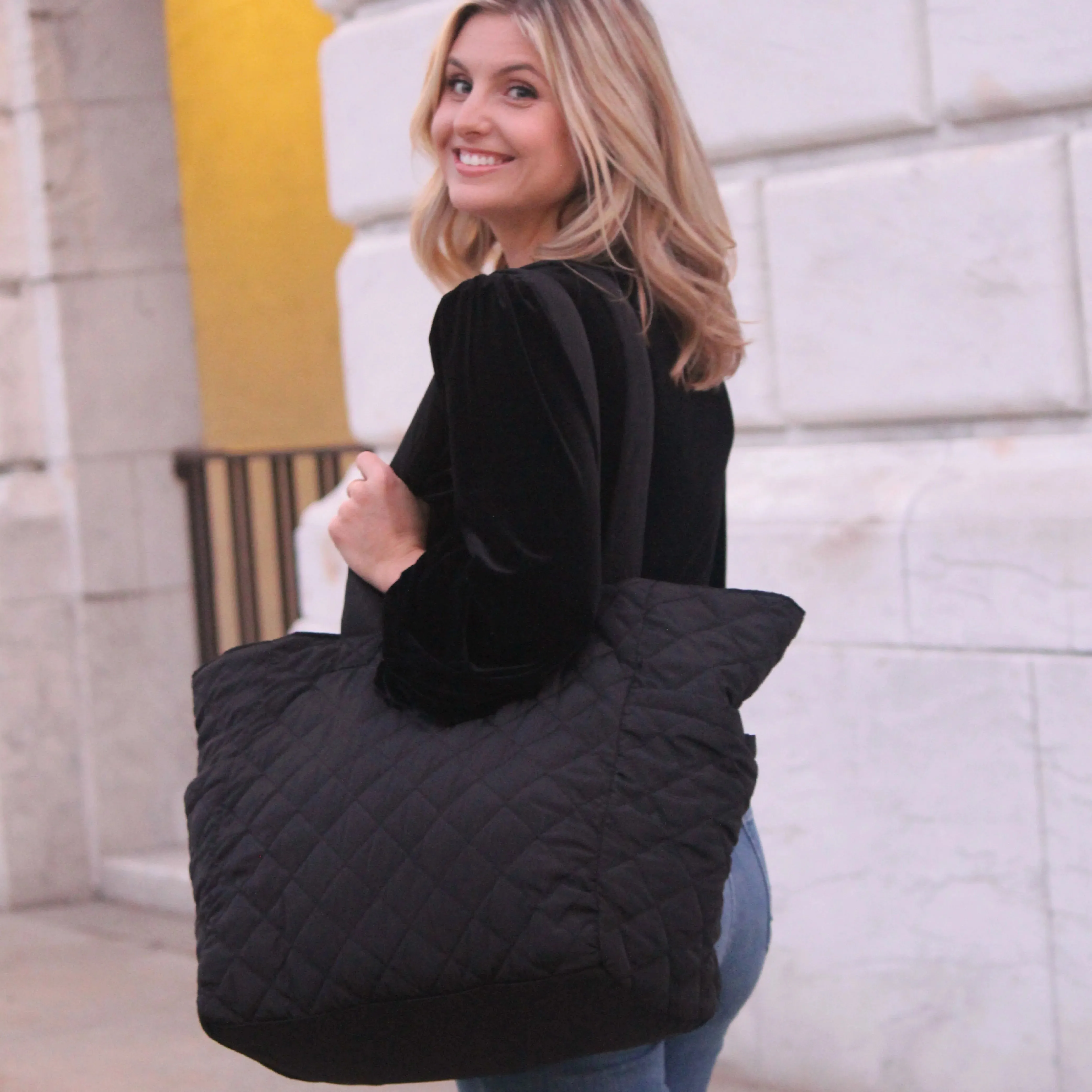 K Carroll - Large Nylon Reversible Tote, Black and Grey