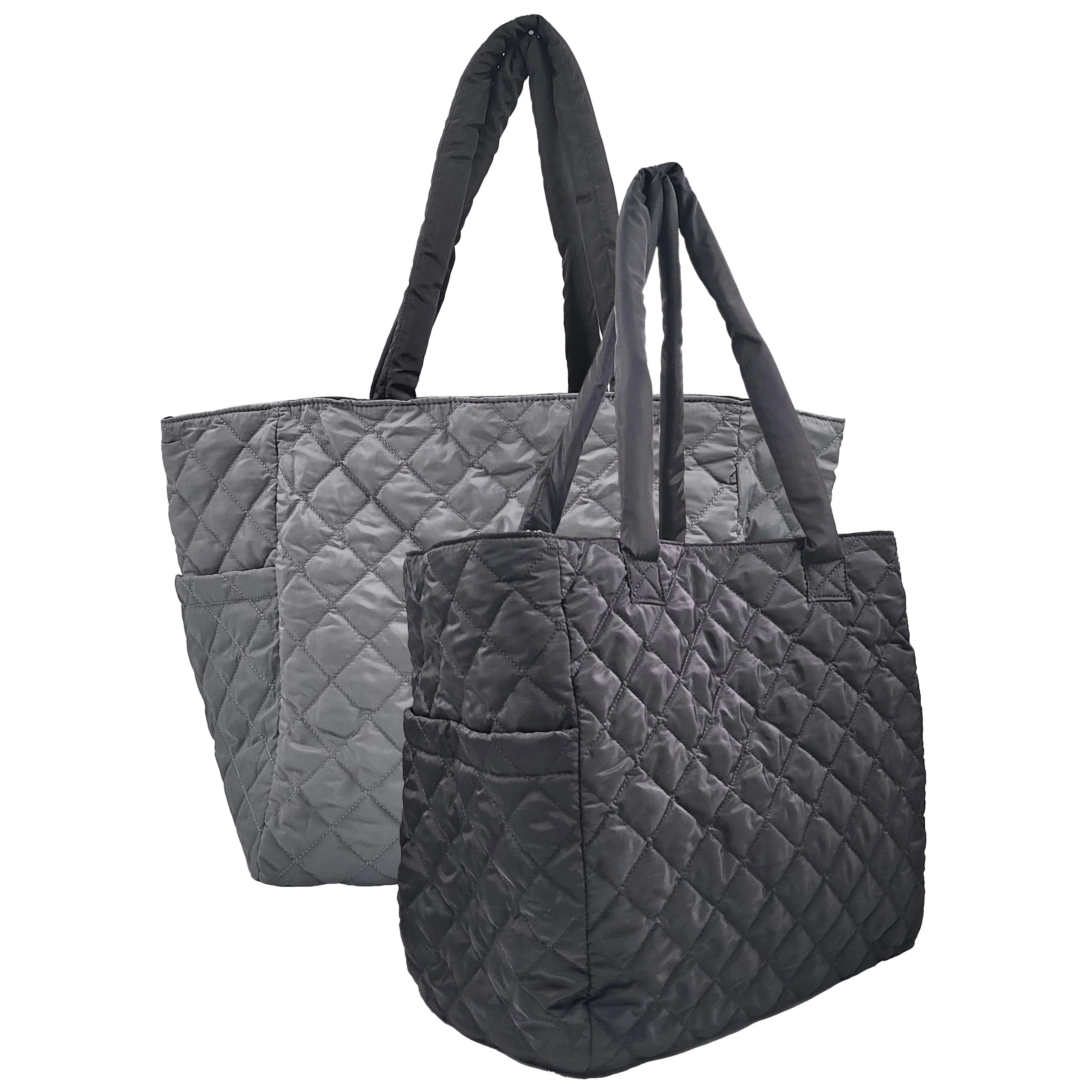 K Carroll - Large Nylon Reversible Tote, Black and Grey