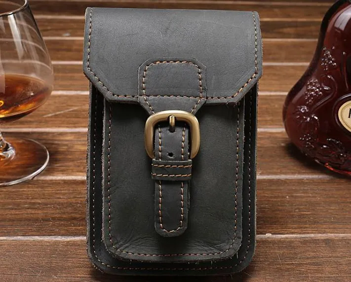 Leather Mens Cigarette Cases with Belt Loop Cell Phone Holster Belt Pouch for Men