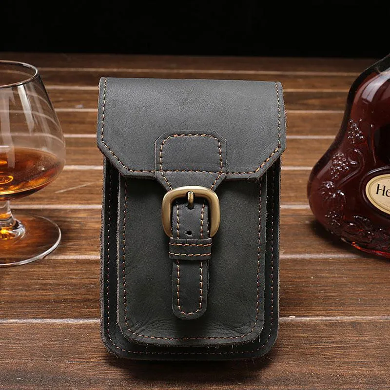 Leather Mens Cigarette Cases with Belt Loop Cell Phone Holster Belt Pouch for Men