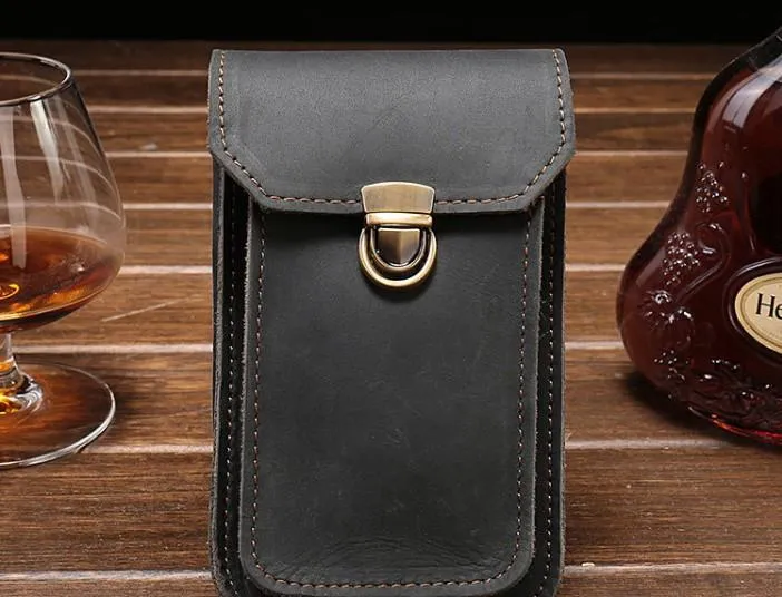 Leather Mens Cigarette Cases with Belt Loop Cell Phone Holster Belt Pouch for Men