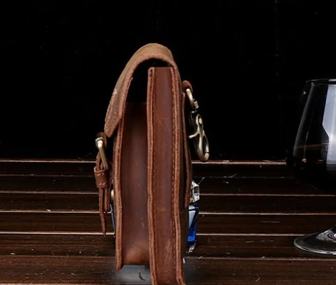 Leather Mens Cigarette Cases with Belt Loop Cell Phone Holster Belt Pouch for Men