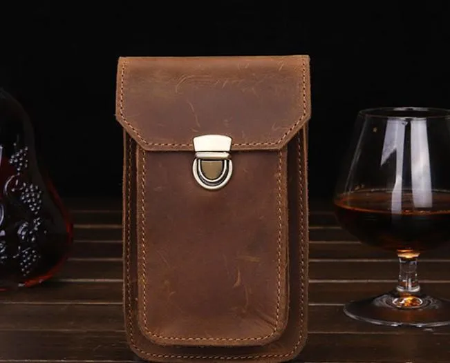 Leather Mens Cigarette Cases with Belt Loop Cell Phone Holster Belt Pouch for Men