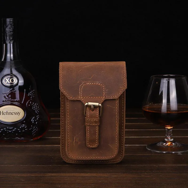 Leather Mens Cigarette Cases with Belt Loop Cell Phone Holster Belt Pouch for Men