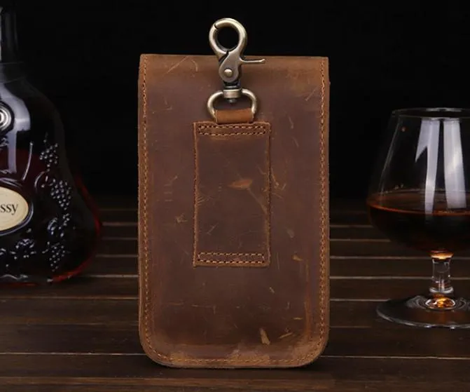 Leather Mens Cigarette Cases with Belt Loop Cell Phone Holster Belt Pouch for Men