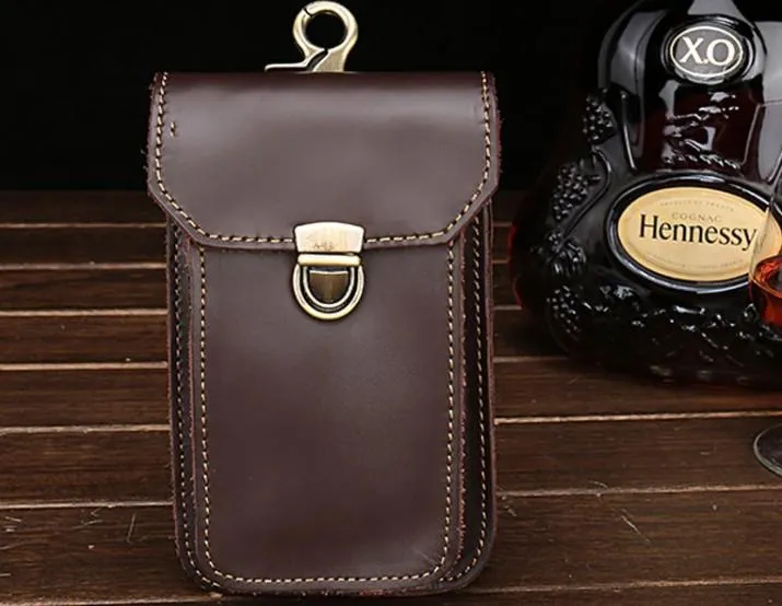Leather Mens Cigarette Cases with Belt Loop Cell Phone Holster Belt Pouch for Men