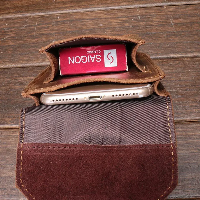 Leather Mens Cigarette Cases with Belt Loop Cell Phone Holster Belt Pouch for Men