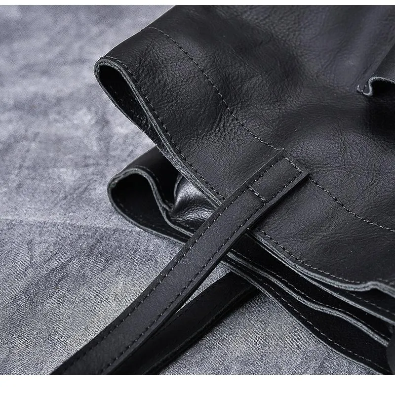 Leather Mens Womens 15" Large Shoulder Bag Black Tote Bag Large Side Bag Handbag For Men