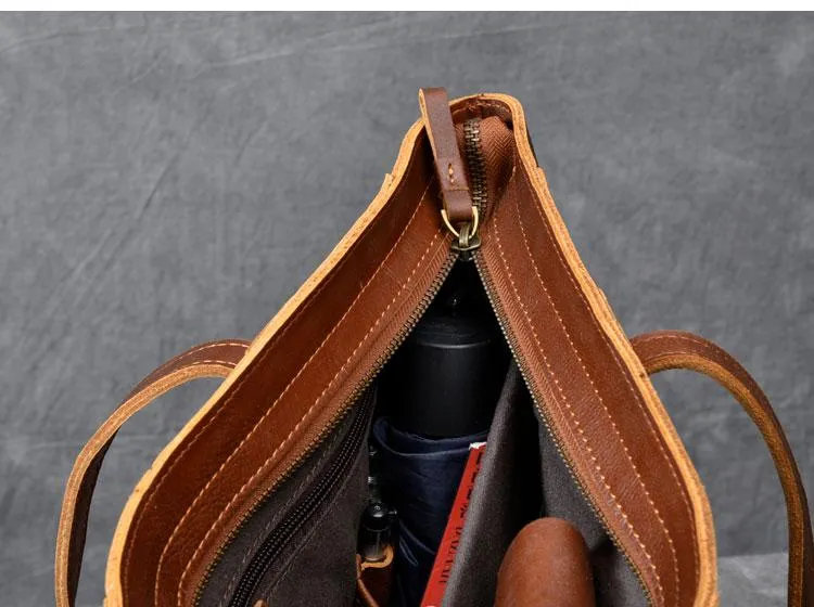 Leather Mens Womens 15" Large Shoulder Bag Brown Tote Bag Large Side Bag Dark Coffee Handbag For Men