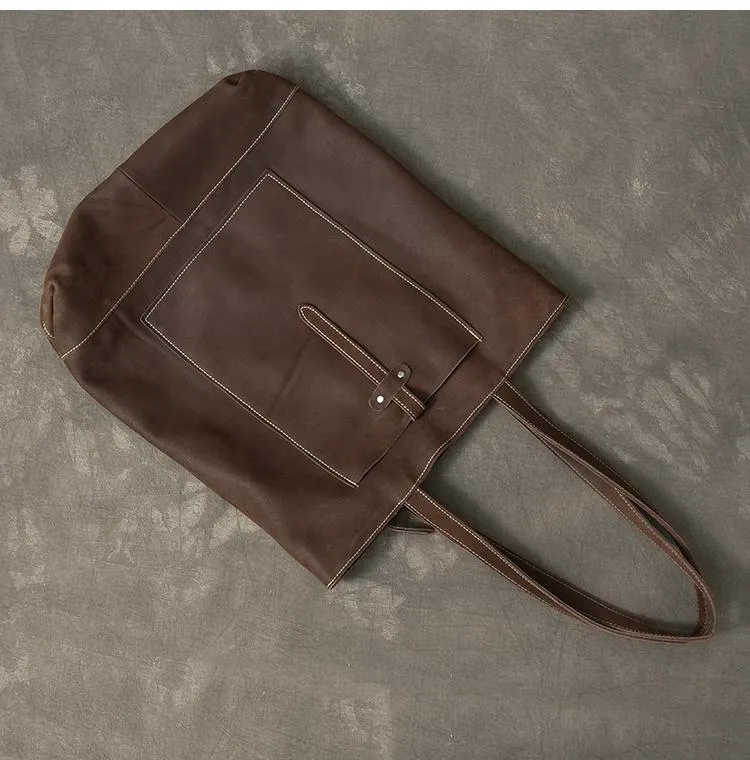 Leather Mens Womens 16" Brown Large Shoulder Bag Tote Bag Large Side Bag For Men