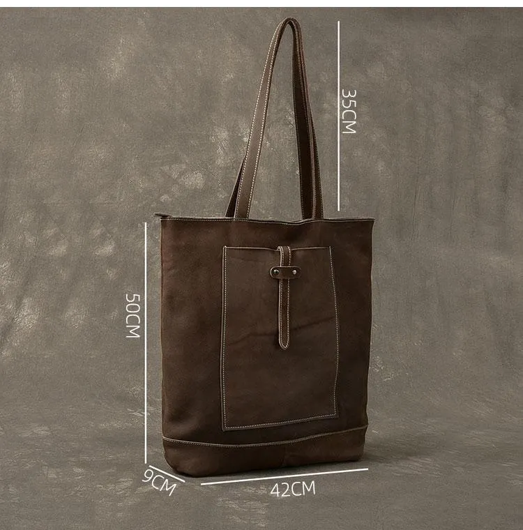 Leather Mens Womens 16" Brown Large Shoulder Bag Tote Bag Large Side Bag For Men