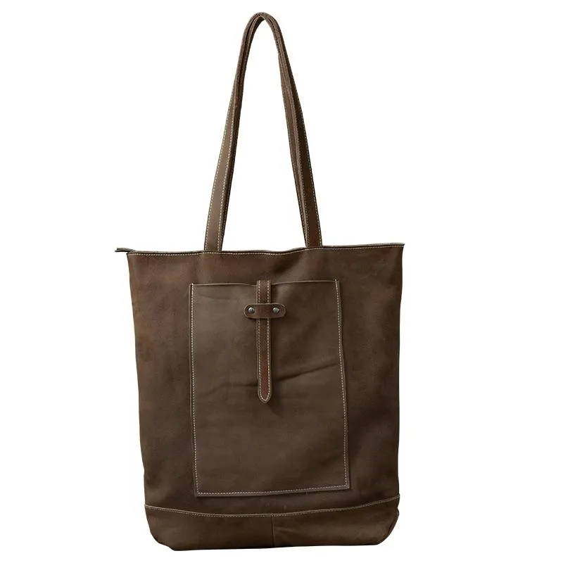Leather Mens Womens 16" Brown Large Shoulder Bag Tote Bag Large Side Bag For Men