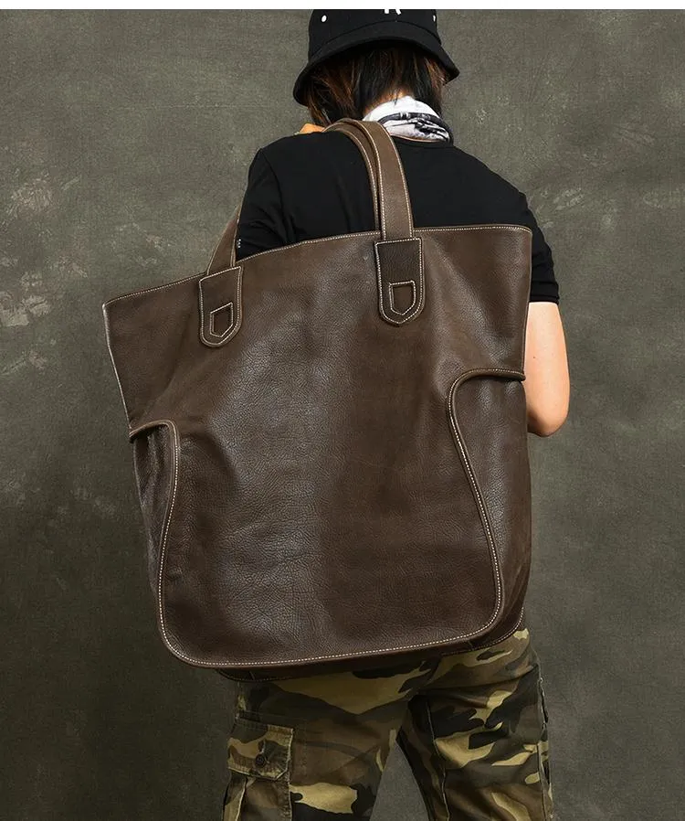 Leather Mens Womens 16" Tote Shoulder Bag Large Black Tote Bag Side Bag For Men