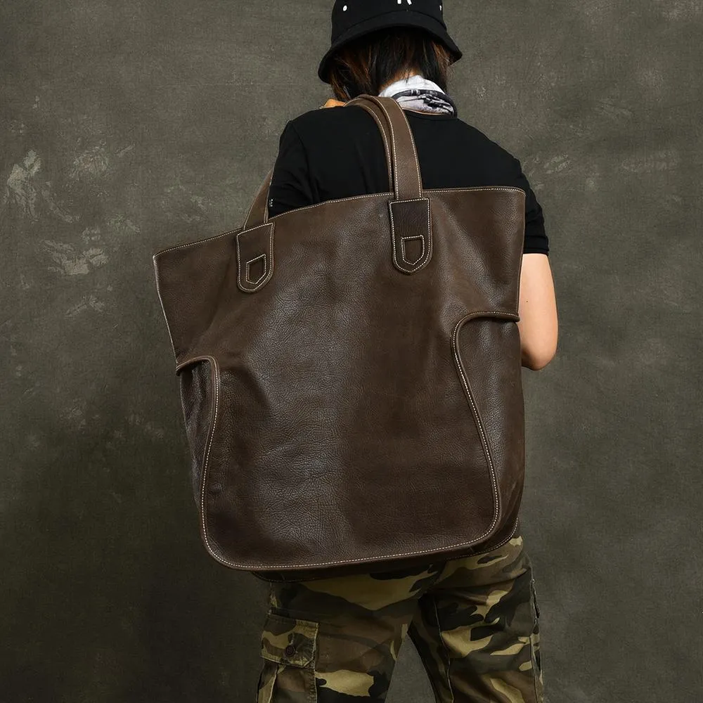 Leather Mens Womens 16" Tote Shoulder Bag Large Black Tote Bag Side Bag For Men
