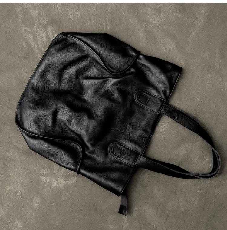 Leather Mens Womens 16" Tote Shoulder Bag Large Black Tote Bag Side Bag For Men