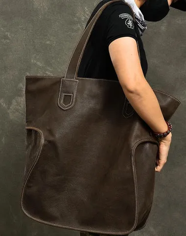 Leather Mens Womens 16" Tote Shoulder Bag Large Black Tote Bag Side Bag For Men